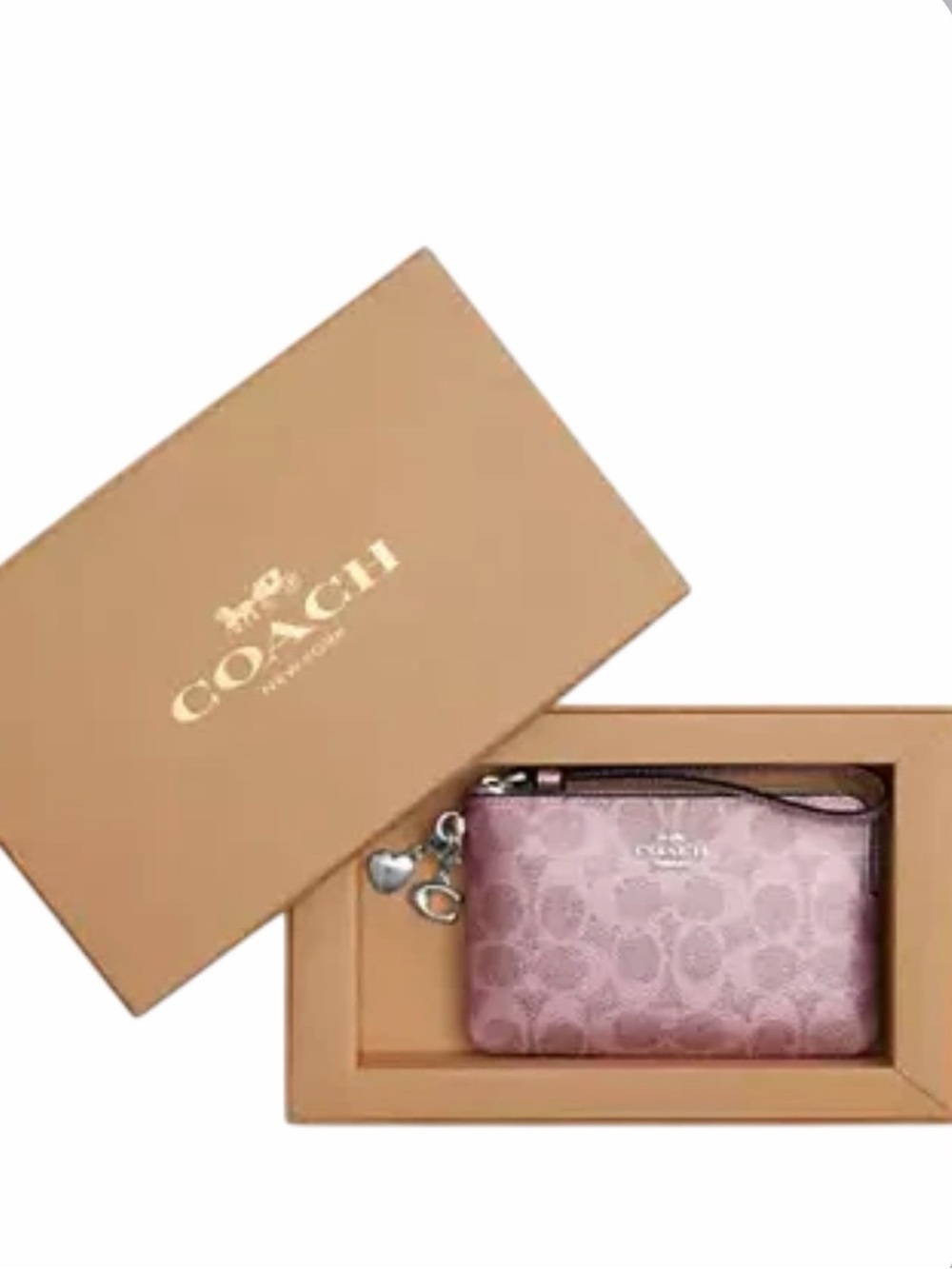 Coach Pink Signature Wristlet with Charm